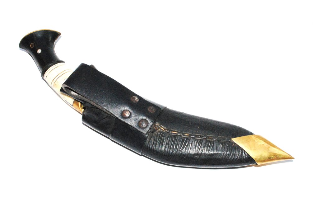 优雅的 Kukri 刀具，32 厘米，浮雕手柄，角和骨头材质，两把备用刀 - 尼泊爾  (沒有保留價) #2.1