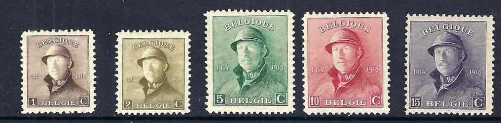 Belgio 1919 - Albert I 'Met Helm' - OBP/COB 165/78 #1.0