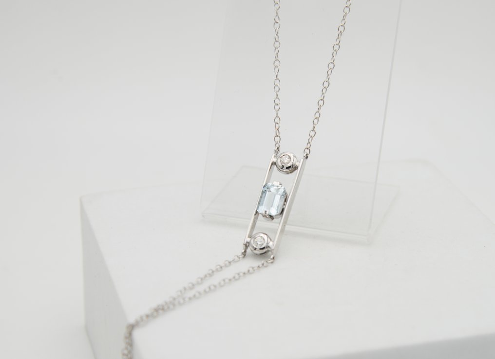 Armband - 18 kt Weißgold Aquamarin - Diamant #1.0