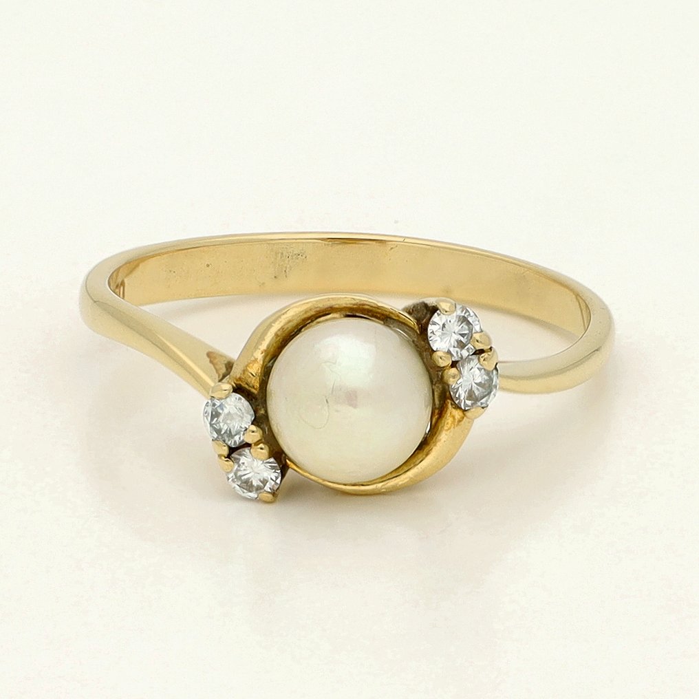 Δαχτυλίδι - 18 καράτια Κίτρινο χρυσό Διαμάντι (Φυσικό)  - Μαργαριτάρι #1.0