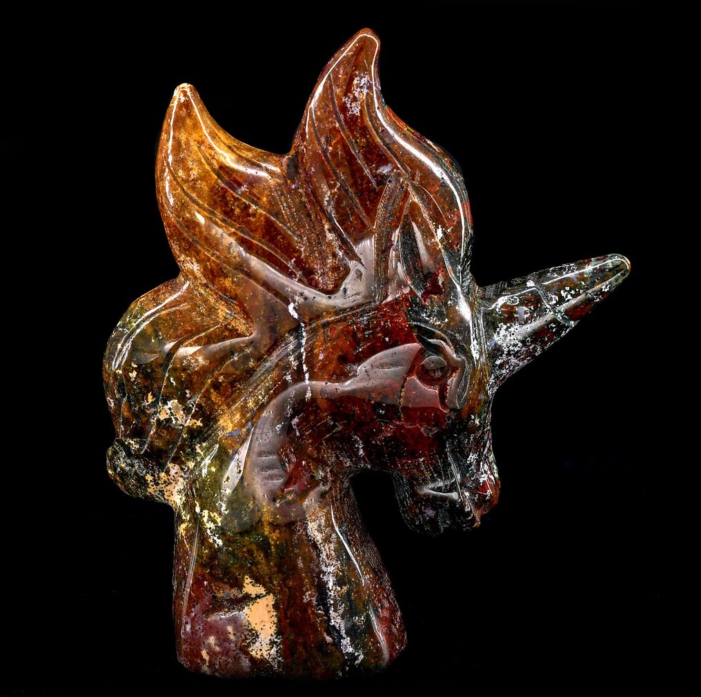 Ωκεανίτης Jasper υψηλής ποιότητας. μονόκερος - Ύψος: 11.4 cm - Πλάτος: 9.5 cm- 277 g #1.0