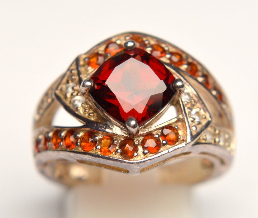 沒有保留價 - 戒指 925纯银 石榴石 - 红色布希米亚石榴石 #1.0