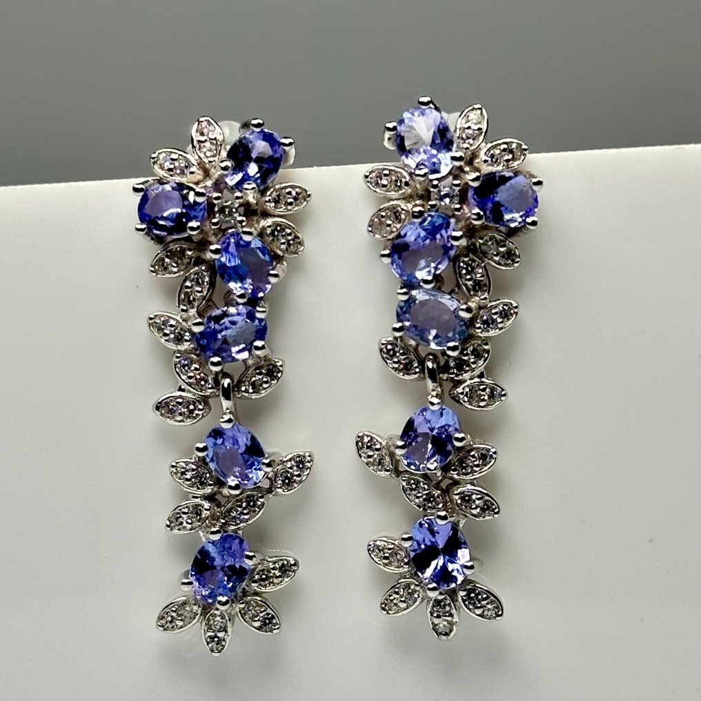 Ingen mindstepris - Øreringe 925 sølv med natursten Tanzanit #1.0