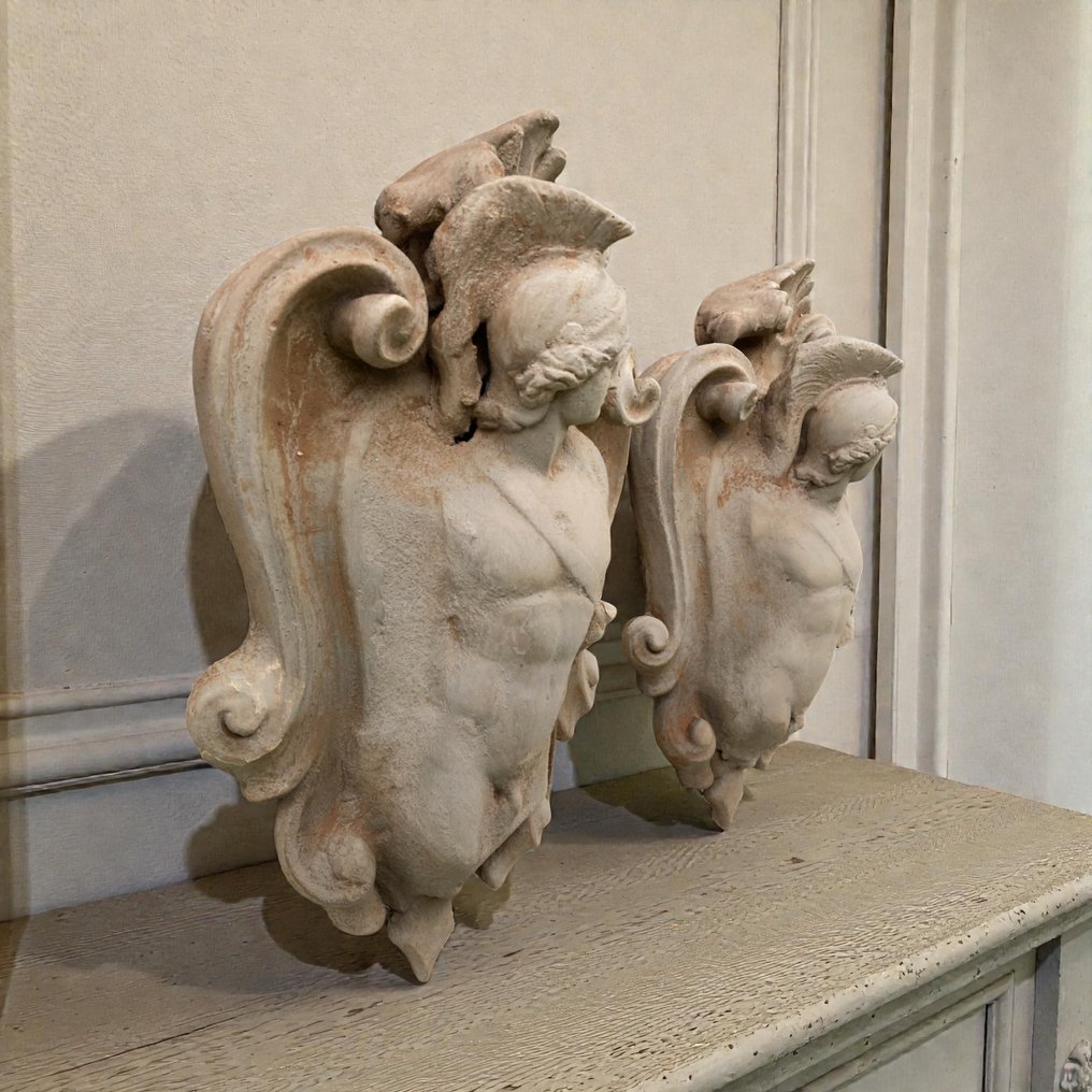 Sculpture, 2 araldica Achille - 31 cm - Stone #1.0