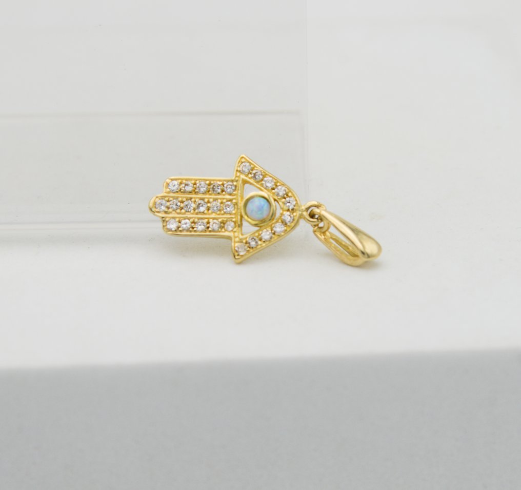 墜飾 - 18 克拉 黃金 蛋白石 - 鋯石 #2.1