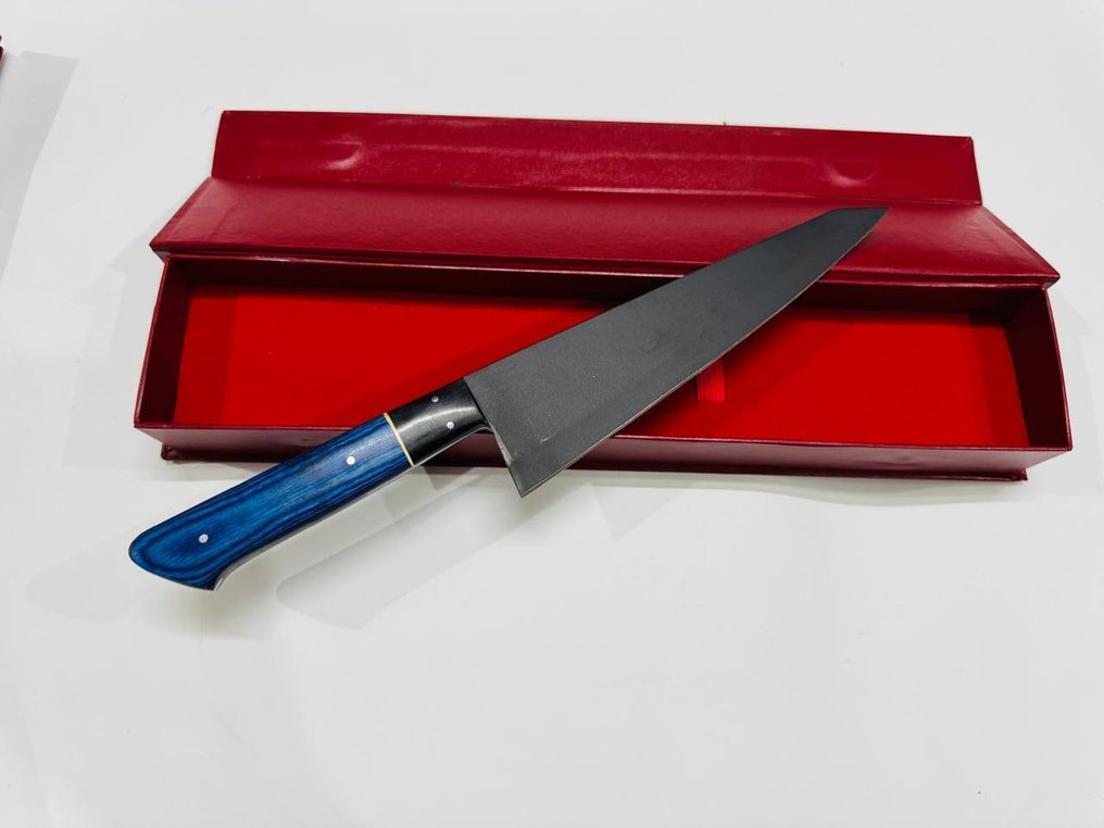 厨刀 - Nakiri bōchō -  日本菜刀（0126） - 钢制无钢粉末涂层刀片和环氧树脂及异国木柄。 - 日本 - 日本菜刀 #1.0