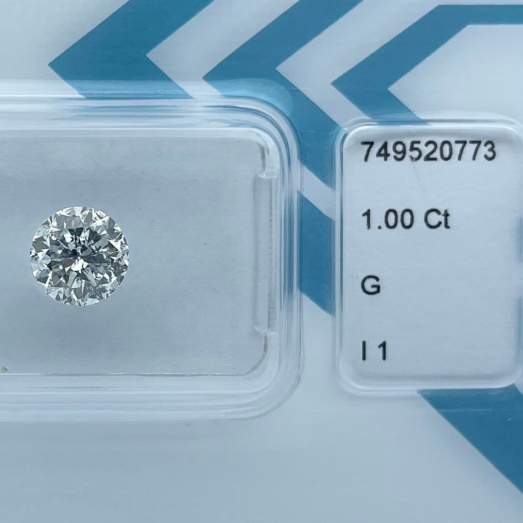 没有保留价 - 1 pcs 钻石 (天然) - 1.00 ct - 圆形 - G - I1 内含一级 - 国际宝石研究院(IGI) #1.0