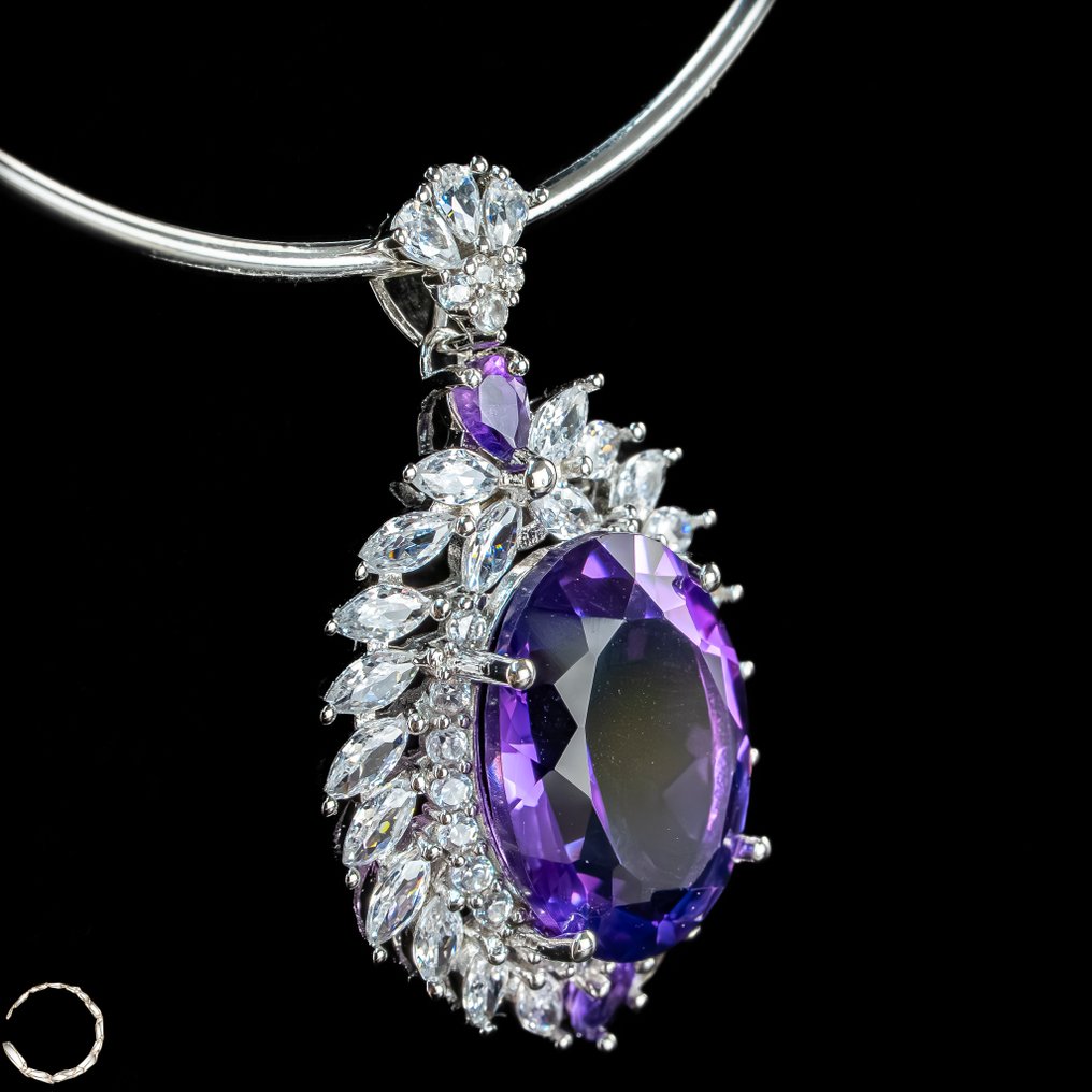 非常罕见的紫水晶吊坠 – 925纯银 – 一件皇家的宝石艺术杰作，28.8克拉- 5.76 g #3.2