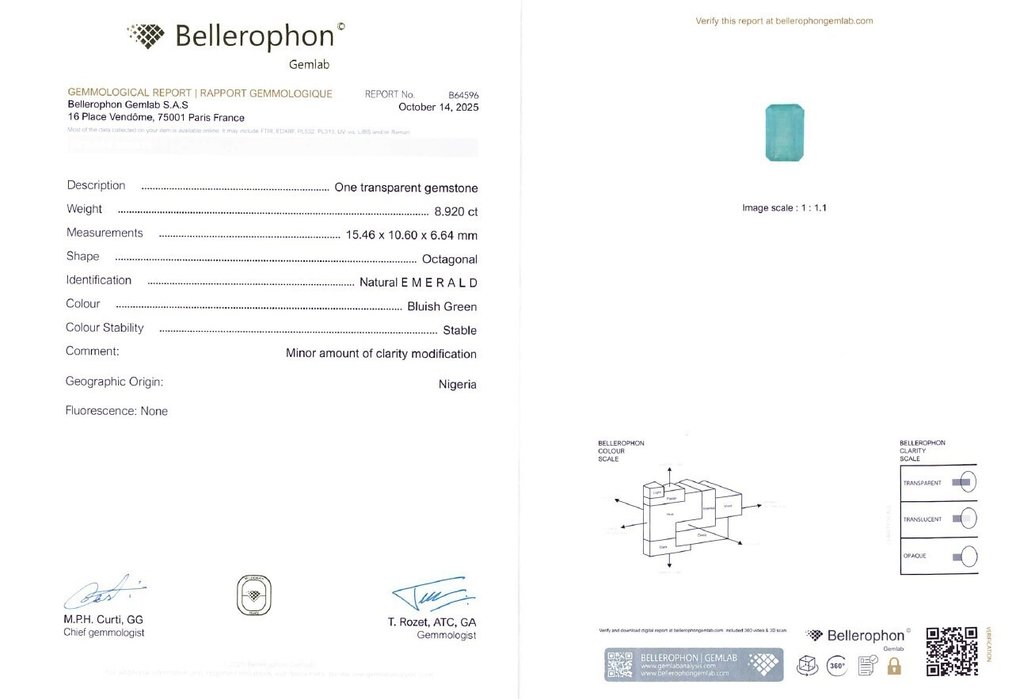 没有保留价 祖母绿  - 8.92 ct - Bellerophon 宝石实验室 - 蓝绿色（轻油） #4.3