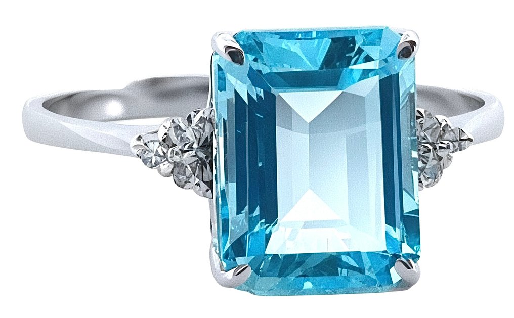 Utan reservationspris - Ring - 18 kt Vittguld Akvamarin - Diamant #3.2