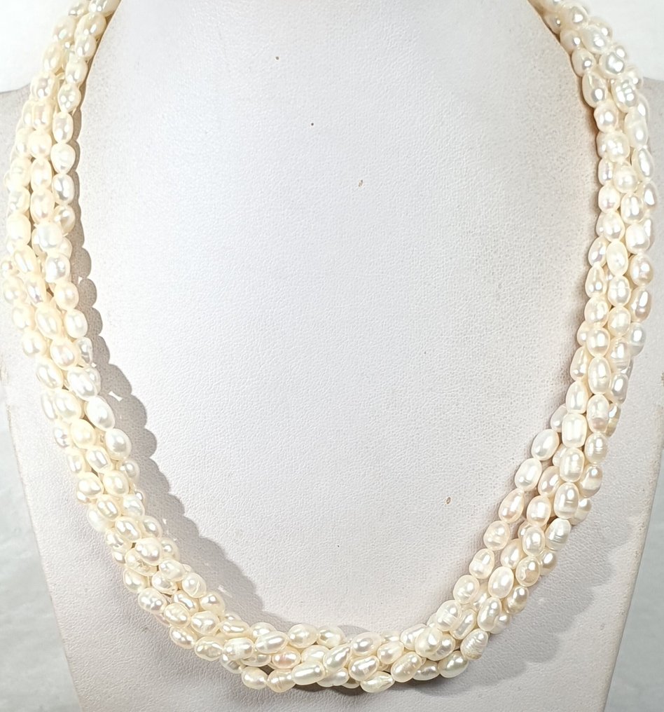 淡水天然珍珠 - 5圈 - 平静与安宁 - 925纯银 - 高品质 - 项链 #3.2