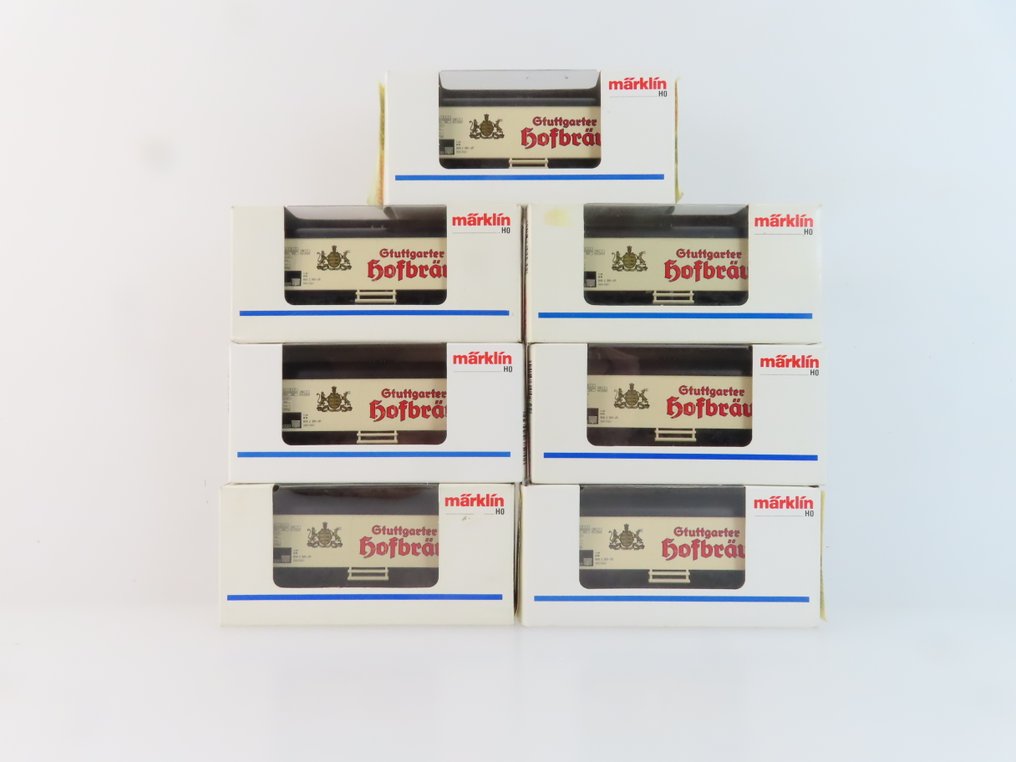 Märklin H0 - 4439 - Τρένο μοντελισμού μεταφοράς εμπορευμάτων (7) - 7x 2-θέσιμα κλειστά εμπορευματοκιβώτια με την επιγραφή "Hofbrau". - DB #2.1