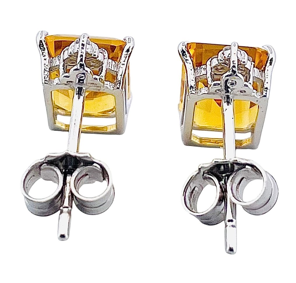 没有保留价 - 耳环 - 18K包金 白金 黄水晶 - 钻石 #4.3