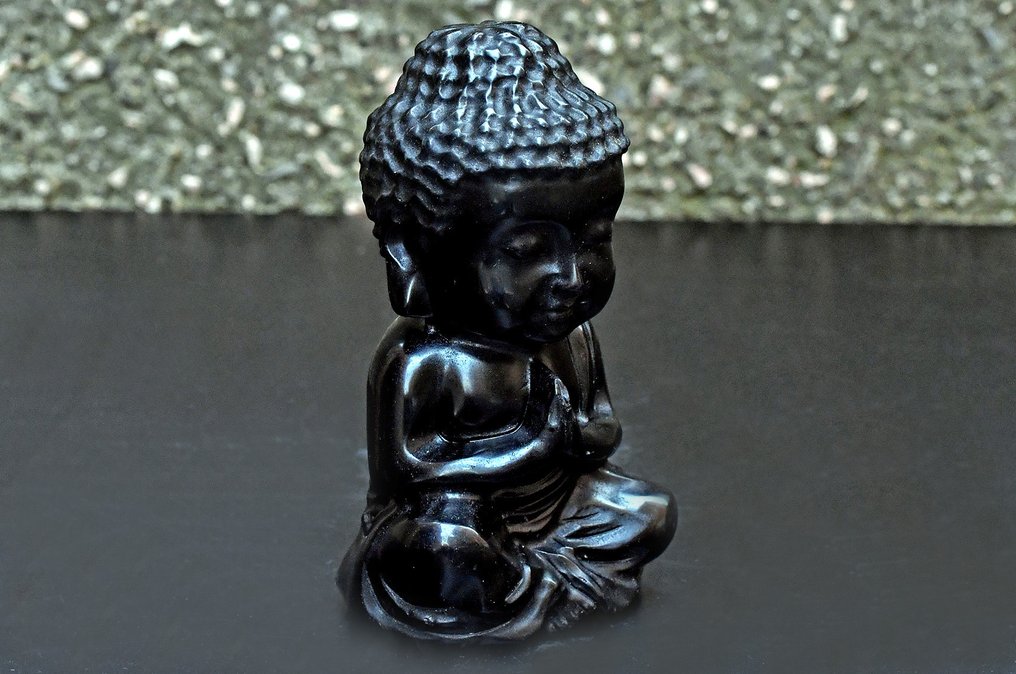 Υπέροχο μαύρο Όβιδιον Βούδας - Ύψος: 14.9 cm - Πλάτος: 8.5 cm- 912 g #3.2
