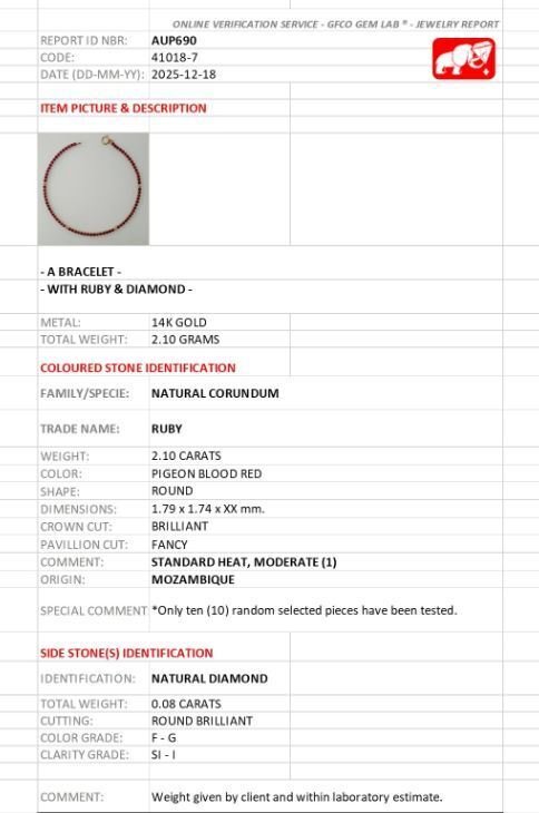 χωρίς τιμή ασφαλείας - Βραχιόλι - 14 καράτια Κίτρινο χρυσό -  2.10ct. tw. Ρουμπίνι - Διαμάντι - Μοζαμβίκη Πουλιά Αίμα #3.2