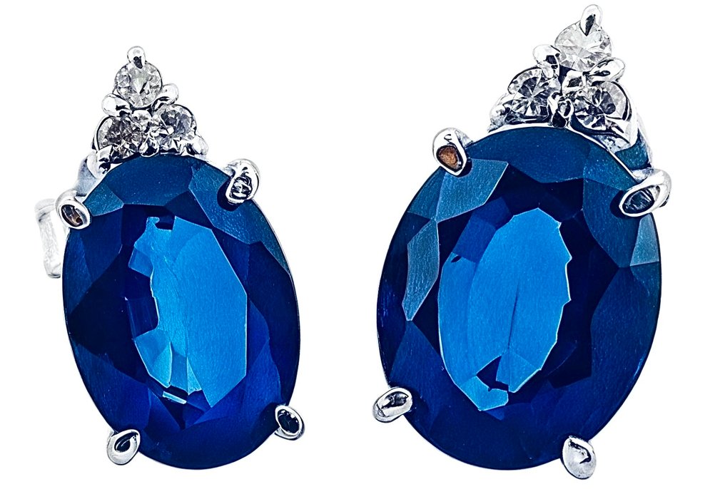 Sans prix de réserve - Boucles d'oreilles - 18 carats Or blanc Saphir - Diamant #1.0