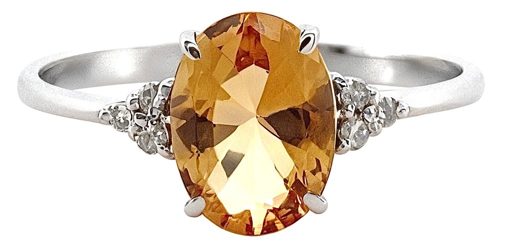 没有保留价 - 戒指 - 18K包金 白金 黄水晶 - 钻石 #1.0