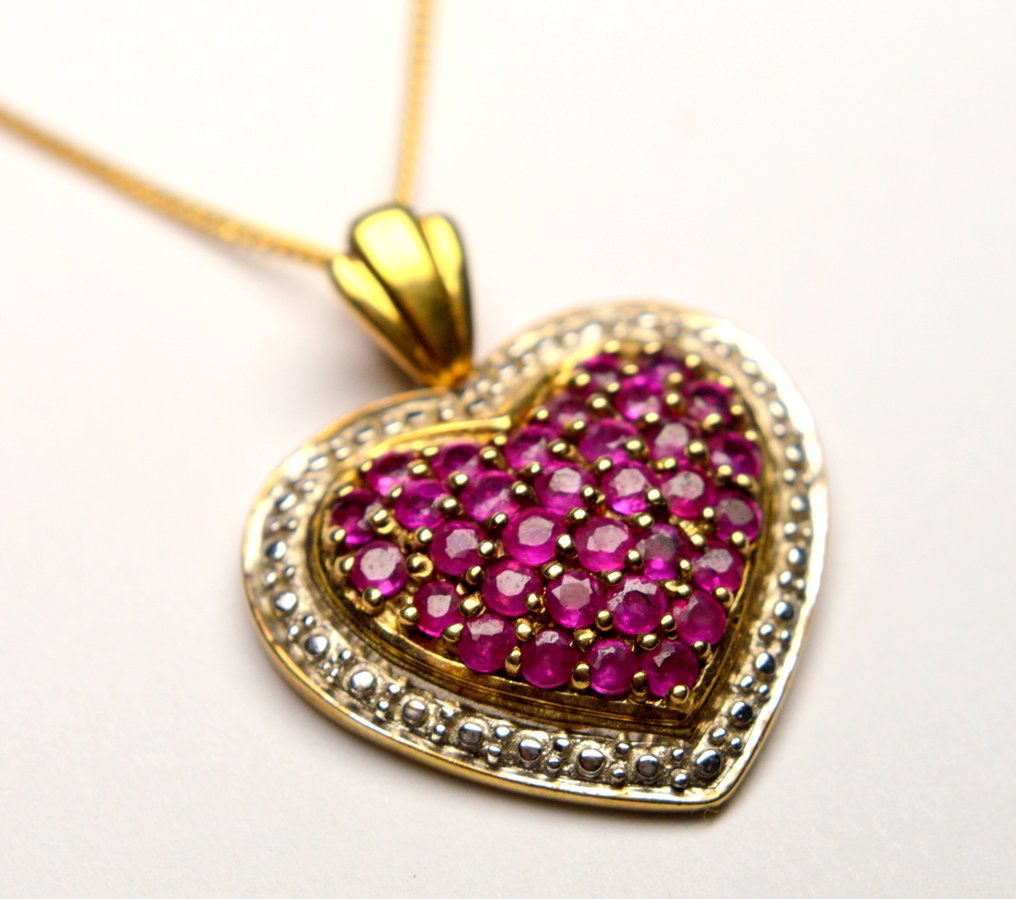 没有保留价 - 项链 925 银 红宝石 - 1.00 ct - Heart #1.0