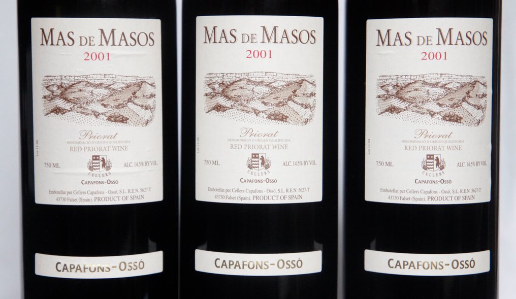 2001 Capafons-Osso, Mas de Masos - Priorat - 3 Flaskor (0,75L) #1.0