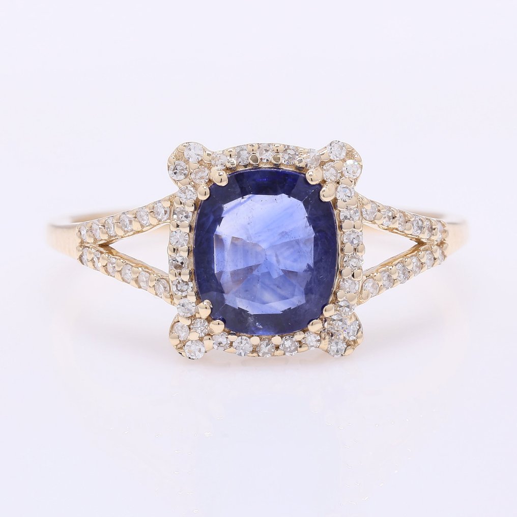 沒有保留價 - 戒指 - 14 克拉 黃金 - 1.49ct. tw. 藍寶石 - 鉆石 #1.0