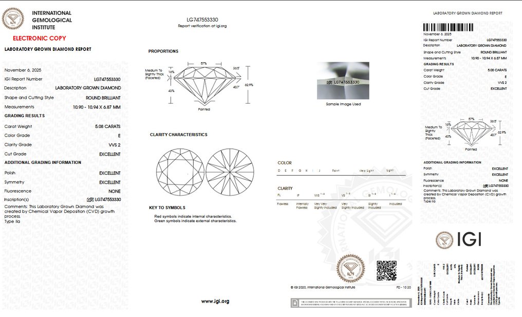 χωρίς τιμή ασφαλείας - Δαχτυλίδι - 18 καράτια Λευκός χρυσός -  5.08ct. tw. Διαμάντι (Εργαστηριακής καλλιέργειας) - E VVS2 IGI Πιστοποιημένο #1.0
