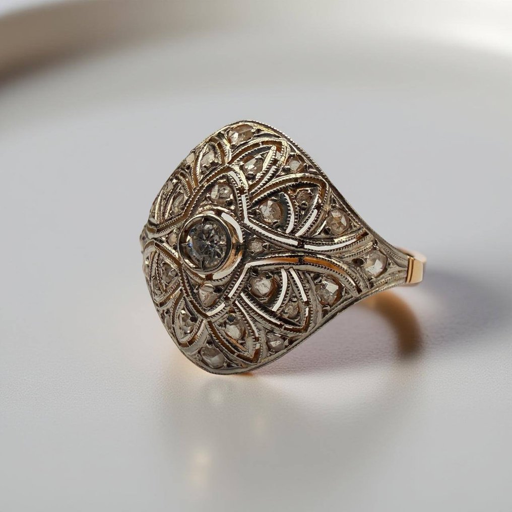 Δαχτυλίδι - 18 καράτια Κίτρινο χρυσό, Λευκός χρυσός Διαμάντι (Φυσικό)  - Διαμάντι #1.0