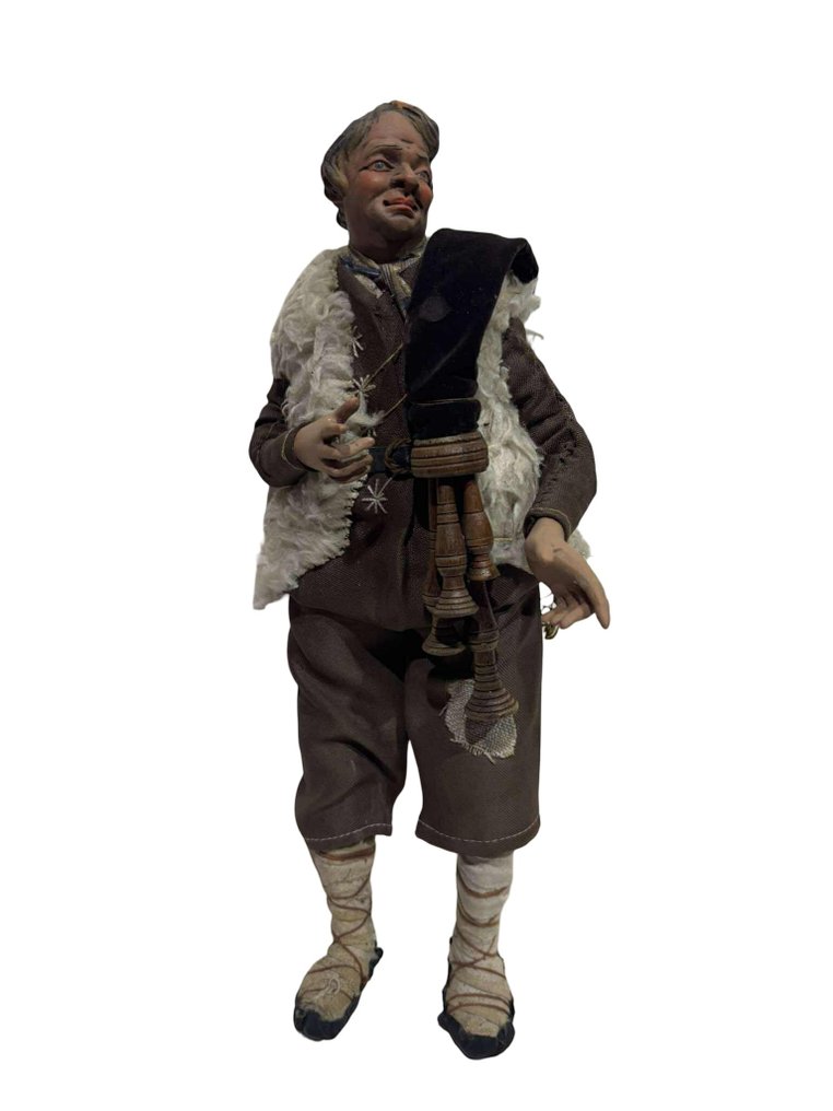 Γλυπτό, Presepe Napoletano - Zampognaro - Metà XX secolo - 31 cm - Ξύλο, Πήλινο, Γυαλί, Textile #1.0