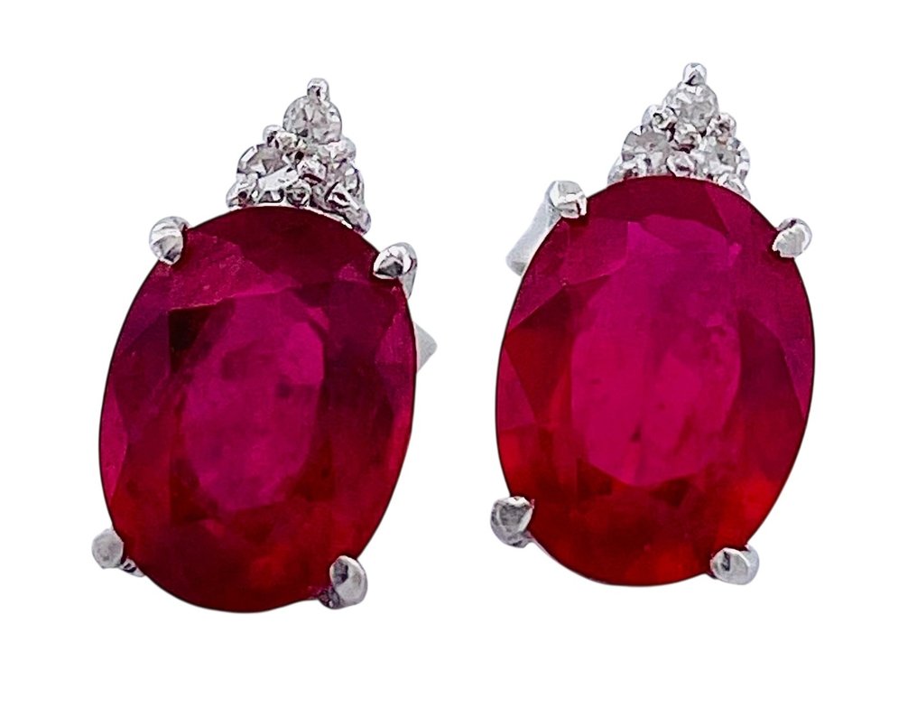 χωρίς τιμή ασφαλείας - Σκουλαρίκια - 18 καράτια Λευκός χρυσός Ρουμπίνι - Διαμάντι #1.0