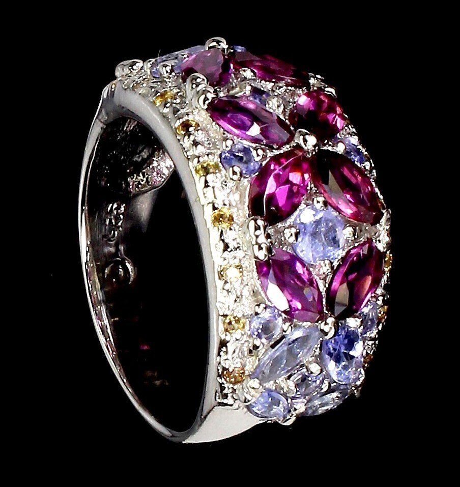 χωρίς τιμή ασφαλείας - Δαχτυλίδι Επιχρυσωμένο με λευκό χρυσό πάνω από 925 ασήμι. Γρανάτης - Τανζανίτης, Ζαφείρι #4.3