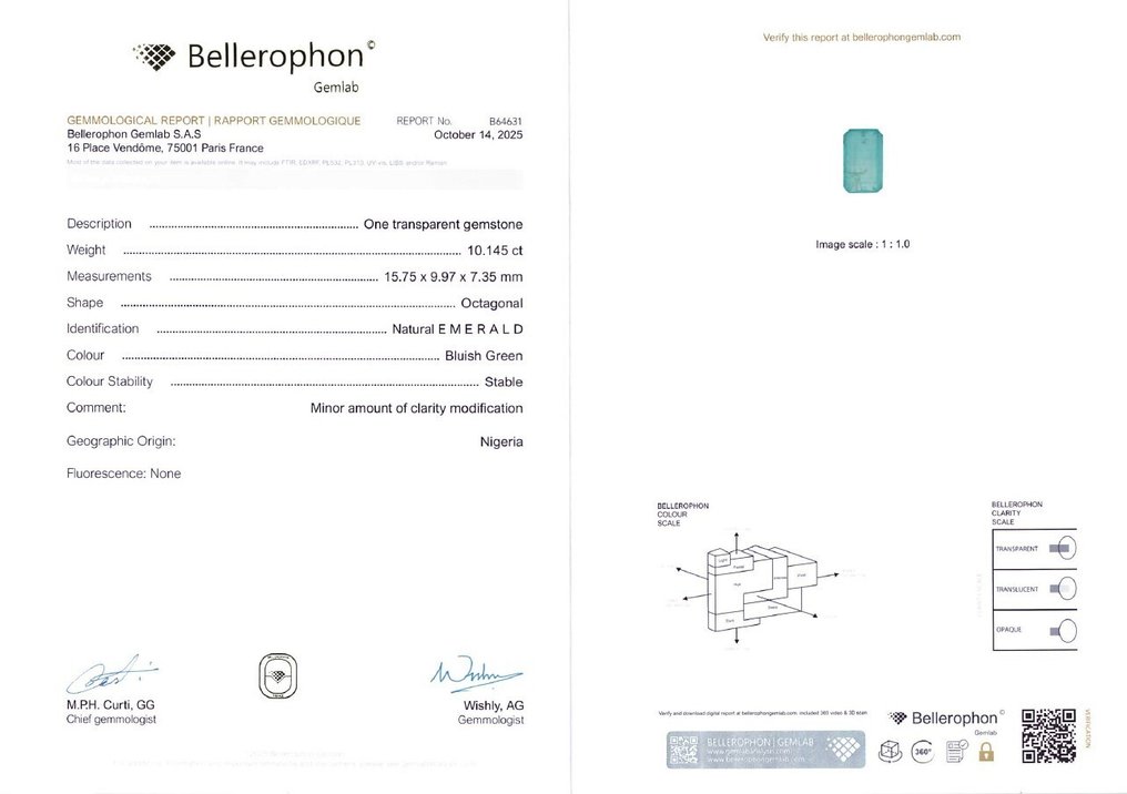 没有保留价 祖母绿 - 10.14 ct - Bellerophon 宝石实验室 - 蓝绿色(轻油) #4.3