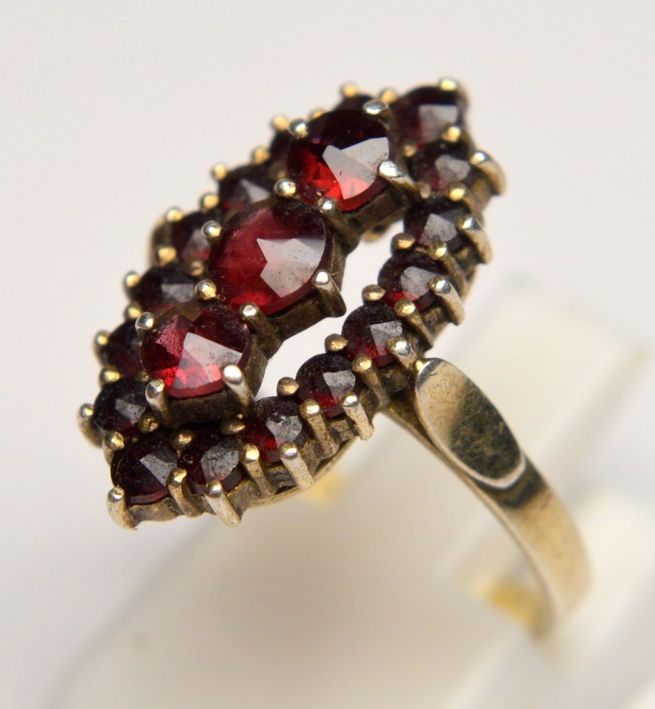 沒有保留價 - 戒指 900 银 - 装饰艺术 石榴石 - 红色布希米亚石榴石 #2.1