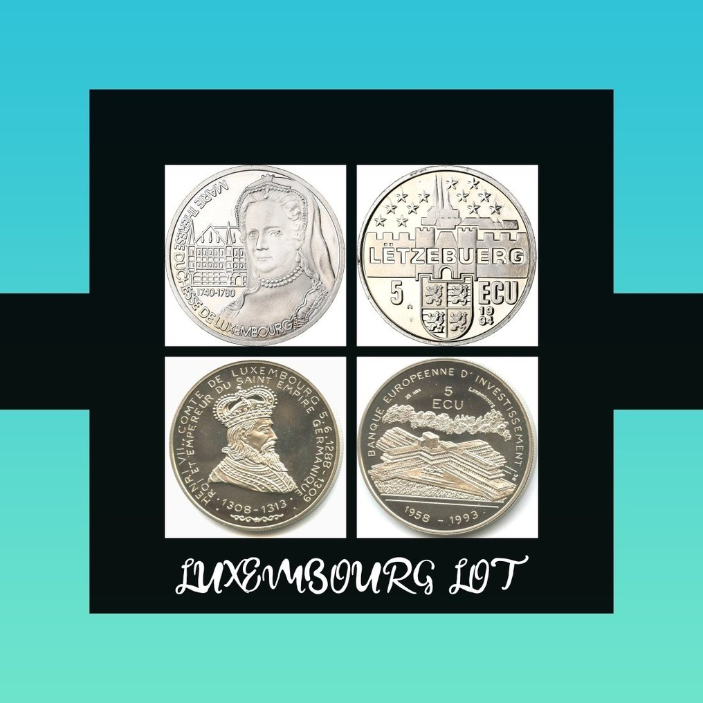 Luksemburg. 5 Ecu 1993 "Henry VII " and 5 Ecu 1994 "Marie Therese"  (Bez ceny minimalnej
) #1.0