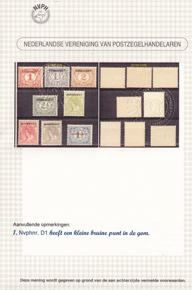 Holanda 1913 - Selos de serviço com impressão da Lei dos Pobres - NVPH D1/D8 #2.1