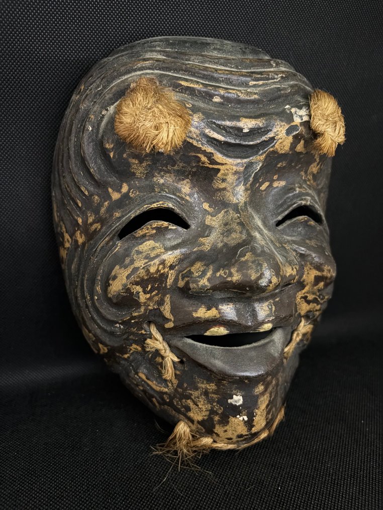 日本能乐面具 - 干漆——日本传统能面——翁翁/黒式尉黒式尉 - Okina翁/Kokushikijō黒式尉 (没有保留价) #2.1