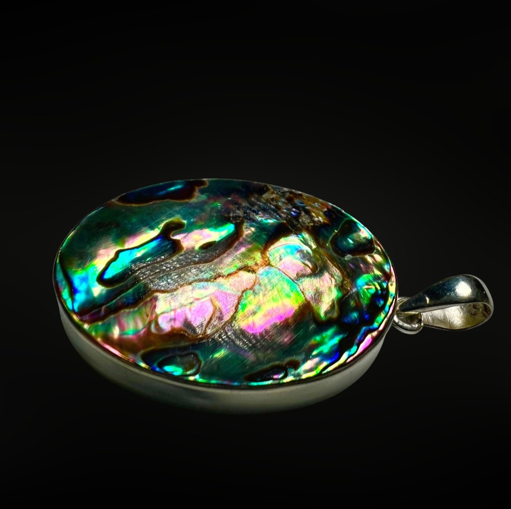 Abalone-Anhänger – besetzt mit 925er Silber Schmuck - Höhe: 35 mm - Breite: 25 mm- 15 g - (1) #3.2