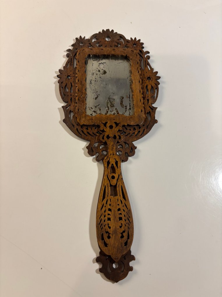 Hand mirror  - Wood - Perforated Wood #1.0