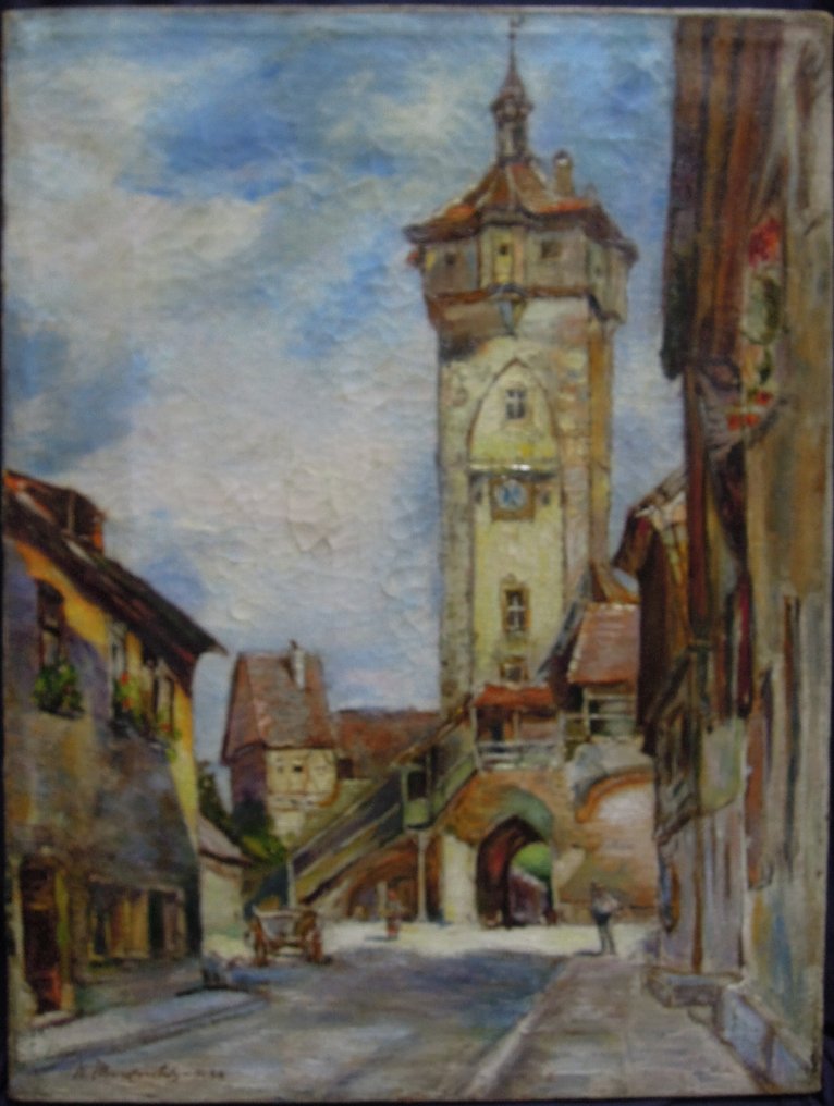 N. Markovitch (XX) - Scorcio con torre di Rothenburg, 1934 #3.2