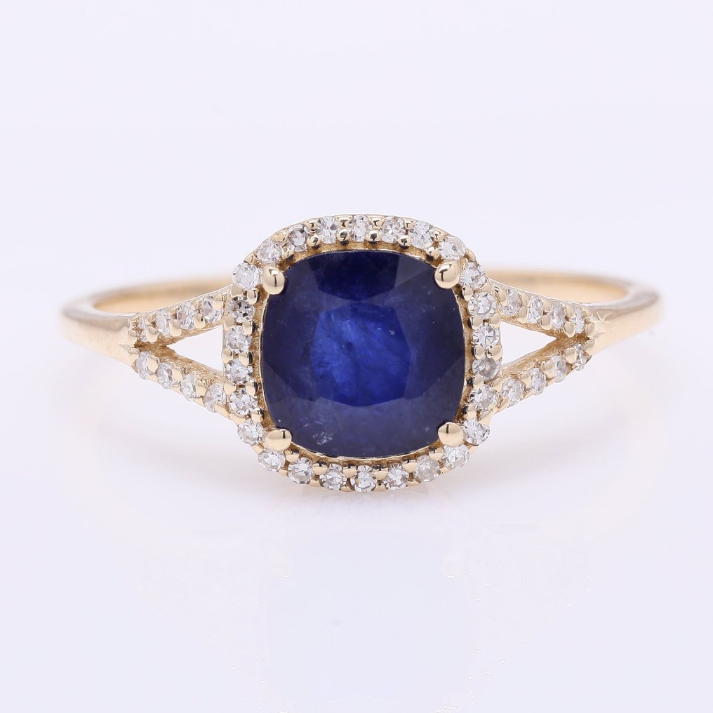 没有保留价 - 戒指 - 14K包金 黄金 -  1.52ct. tw. 蓝宝石 - 钻石 #1.0