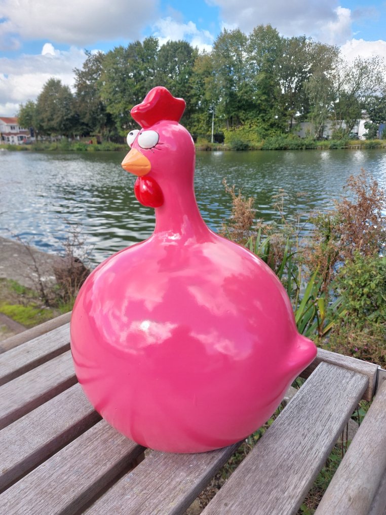 Statuie, funny fuchsia balloon chicken - 40 cm - polyresin #1.0