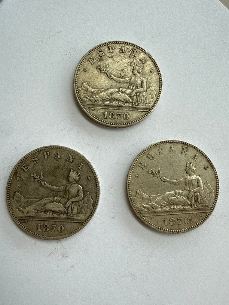 Ισπανία. Republic. 5 Pesetas 1870 *70 *71  (χωρίς τιμή ασφαλείας) #1.0