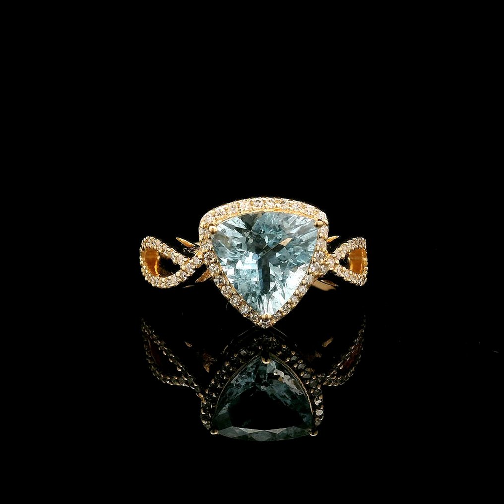 没有保留价 - 戒指 - 14K包金 黄金 -  1.99ct. tw. 海蓝宝石 - 钻石 #4.3