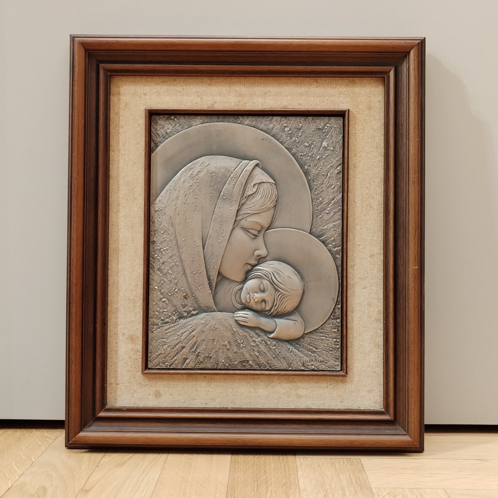 Reliëf, Madonna con bimbo - 47 cm - .925 zilver #1.0