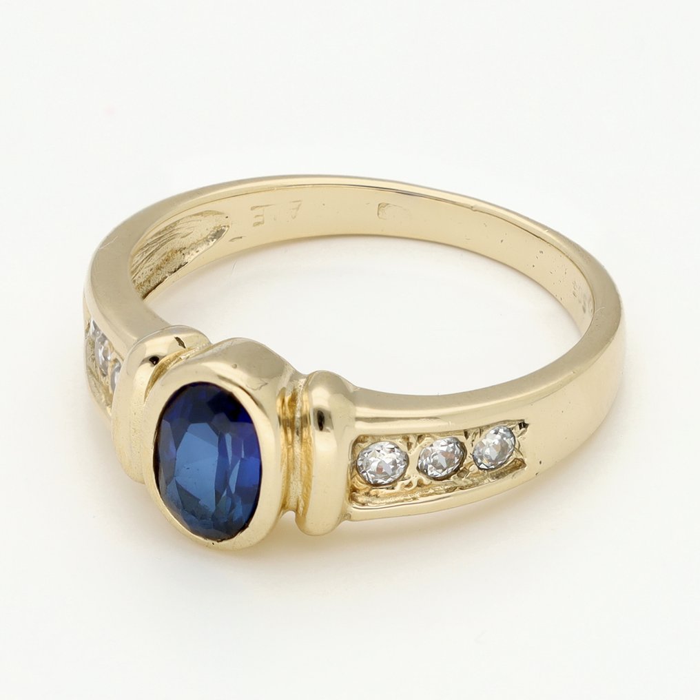 Ring - 14 karat Gulguld Safir - Diamant #1.0