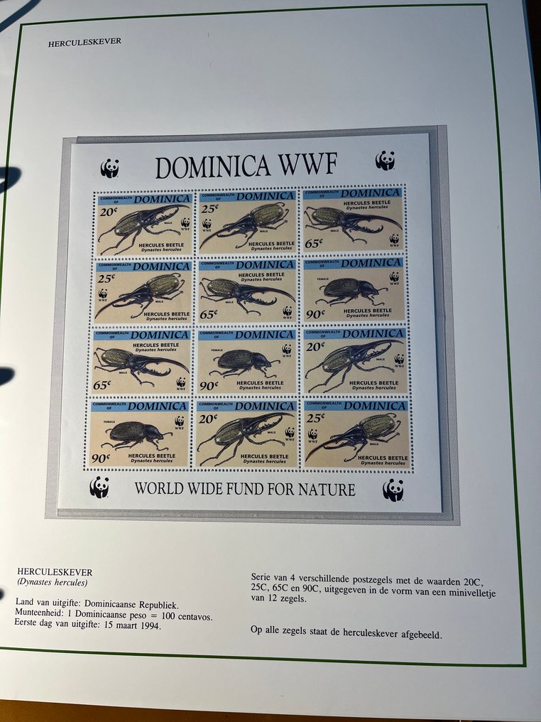 不同的国家  - 由WWF发行的一套未使用的邮票页，附带磁带，收录于相册中。 #2.1