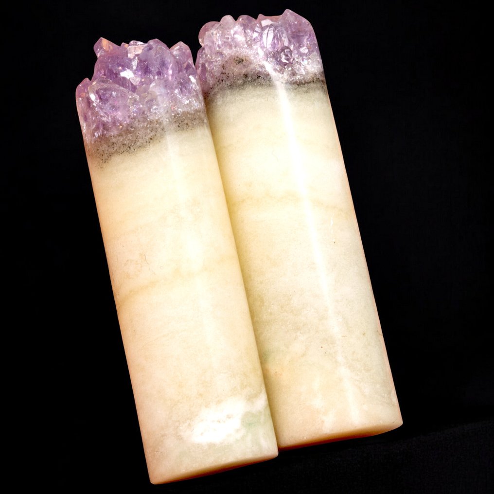 Ametista Druzy cylindre Fabrication de boucles d'oreilles - Hauteur : 30 mm - Largeur : 20 mm- 11 g - (2) #1.0