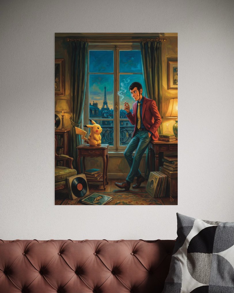 ANDSAL - Midnight in Paris - Lupin III & Pikachu Figurative Contemporary Art Special Limited Edition #4.3