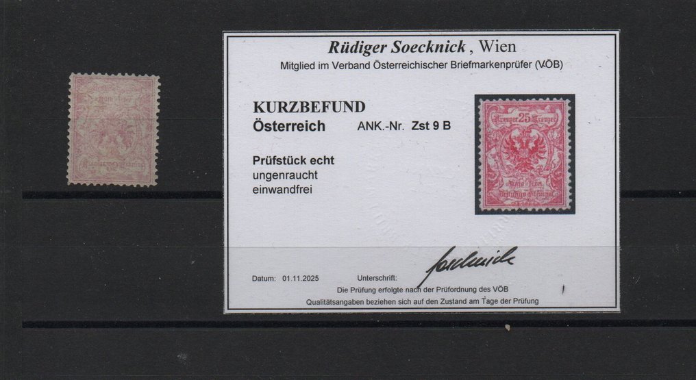 奥地利 1899/1899 - 未使用的报纸邮票，齿孔为B，附有鉴定证书。 - Katalognummer 9B #1.0