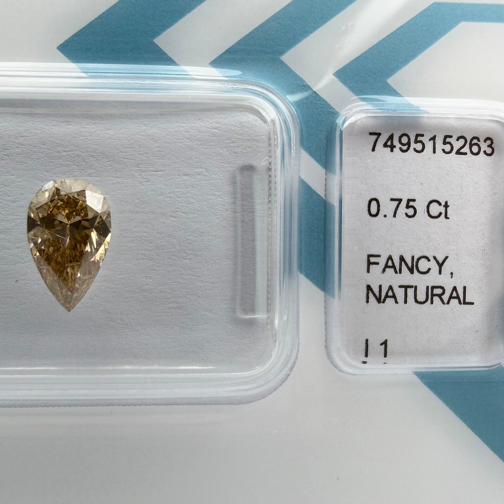 没有保留价 - 1 pcs 钻石  (天然色彩的)  - 0.75 ct - 梨形 - Fancy 黄色, 棕色 - I1 内含一级 - 国际宝石研究院（IGI） #4.3