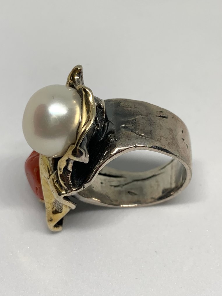 Pärla - Silver - Ring - Korall och pärla #3.2