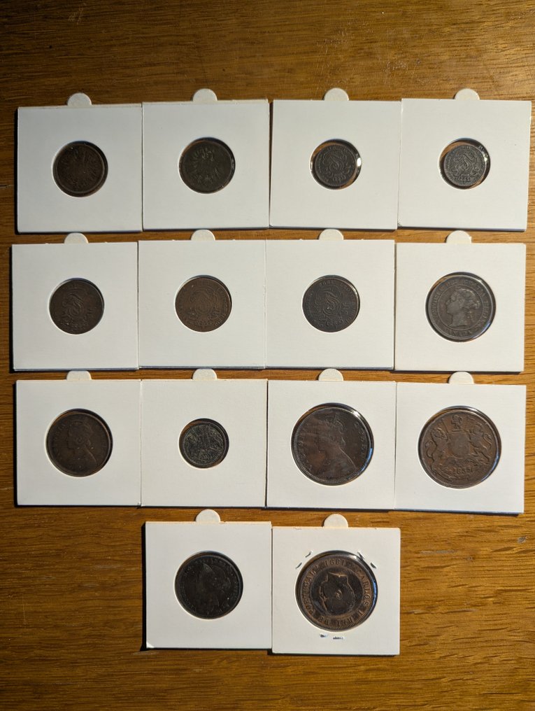 德国, 比利时, 加拿大, 葡萄牙, 泽西岛（皇家属地）, 英属印度. Lot de 14 monnaies du 19eme siecle  (没有保留价) #1.0